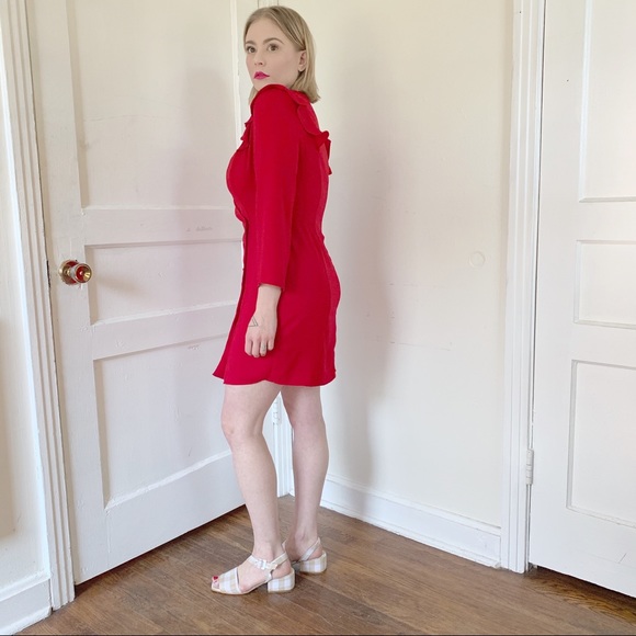 TOPSHOP Bright Red Ruffle Wrap Dress - Picture 4 of 8